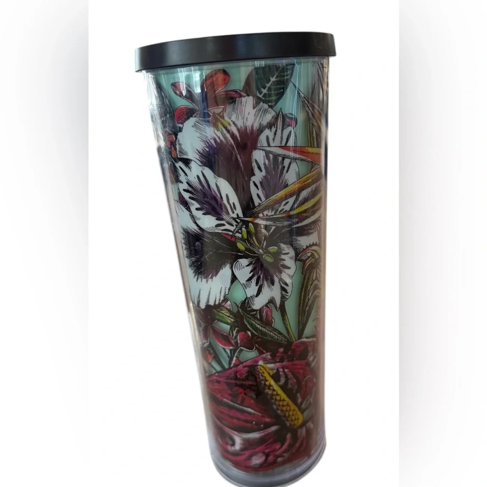 STARBUCKS Tropical Floral HAWAII TEAL TUMBLER 24oz Flowers Bird Paradise
